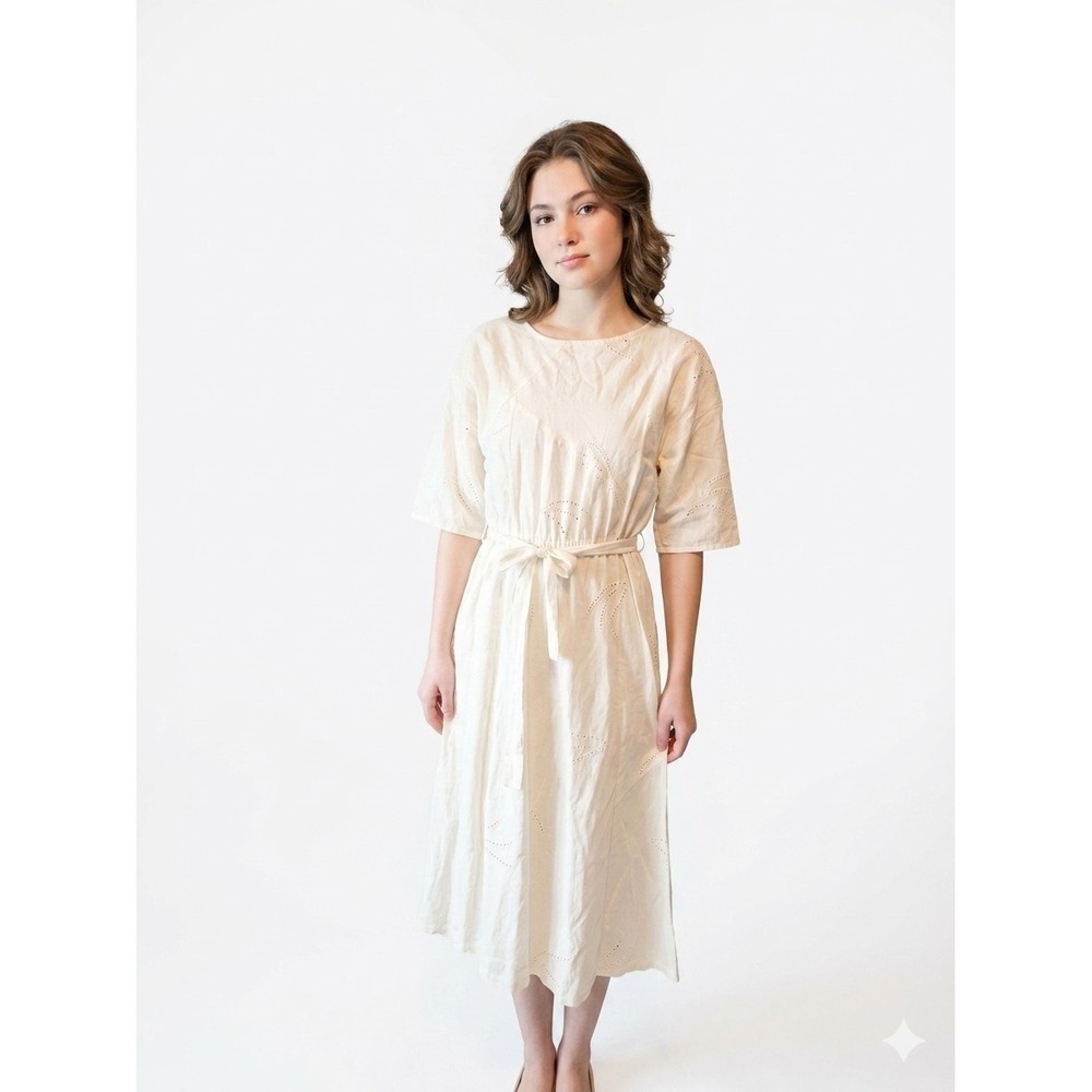 Dennis Goldsmith 100% Linen Dress Size 4 17" PTP 44" Long 16" Waist Midi...